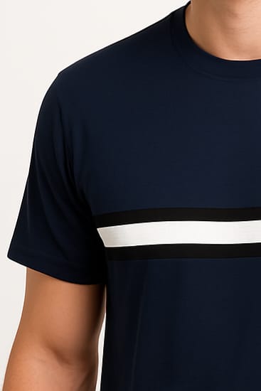 Men’s Navy Blue Casual T-Shirt with Contrast Stripe