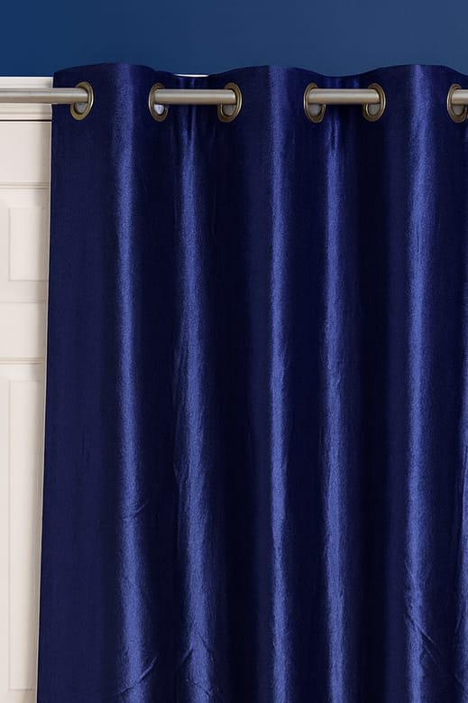 Luxury Navy Blue Textured Eyelet Curtain – 7 Feet