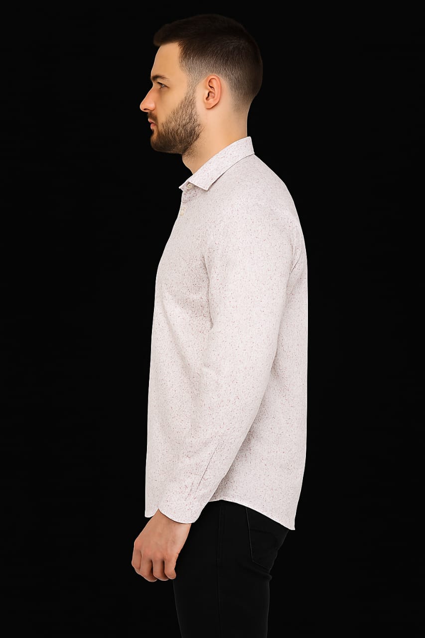 Product Title: Men’s White Printed Casual Shirt – Slim Fit, Full Sleeve, Button-Down