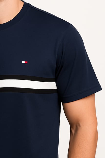 Men’s Navy Blue Casual T-Shirt with Contrast Stripe