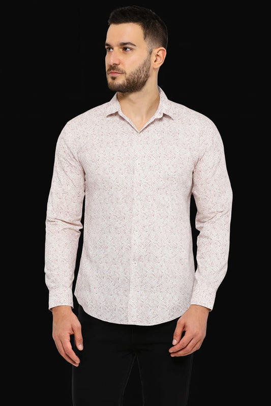 Product Title:  Men’s White Printed Casual Shirt – Slim Fit, Full Sleeve, Button-Down