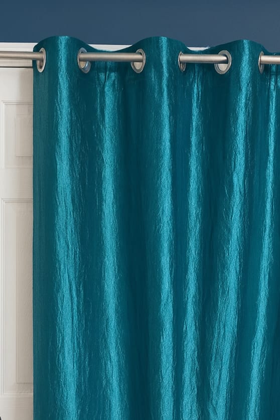 Elegant Teal Blue Textured Eyelet Curtain – 7 Feet
