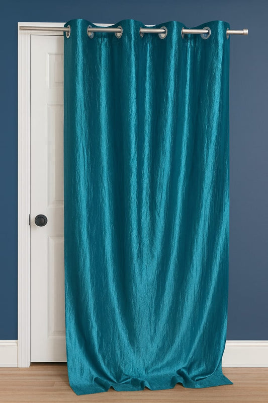 Elegant Teal Blue Textured Eyelet Curtain – 7 Feet