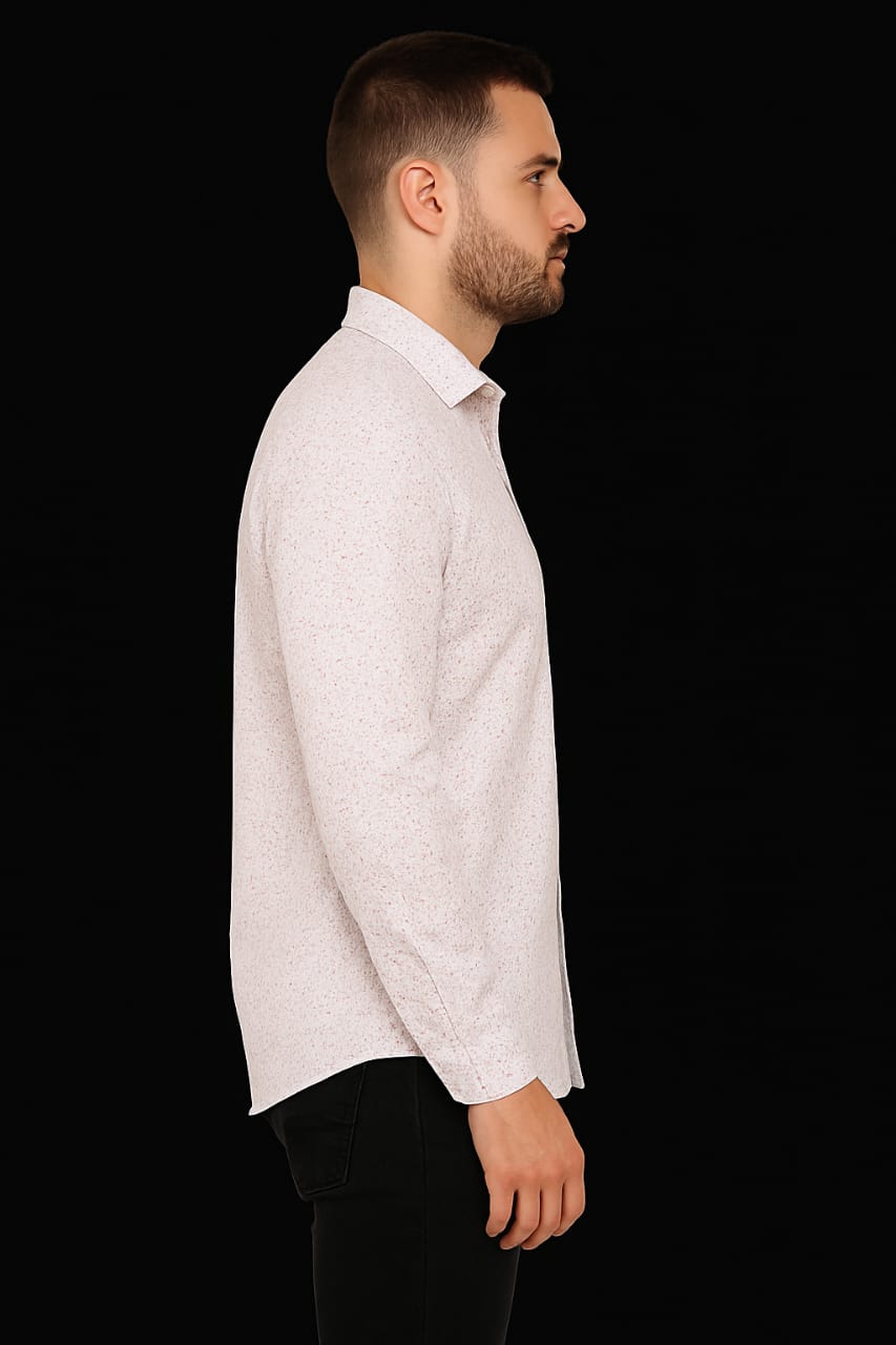 Men’s White Printed Casual Shirt – Slim Fit, Full Sleeve, Button-Down